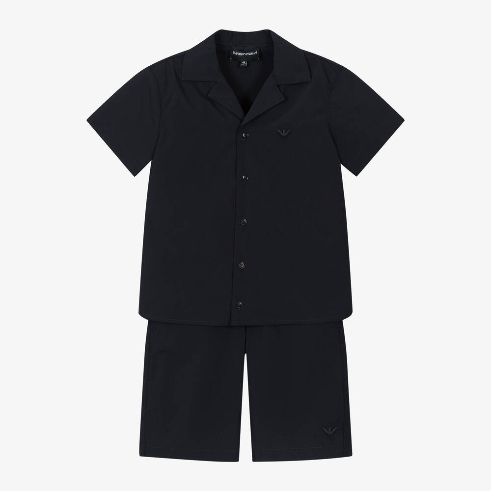 Emporio Armani - Boys Blue Shirt & Shorts Set | Childrensalon