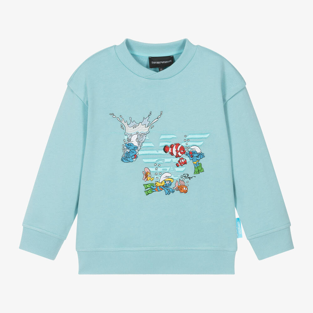 Emporio Armani - Boys Blue Smurf Cotton Sweatshirt | Childrensalon