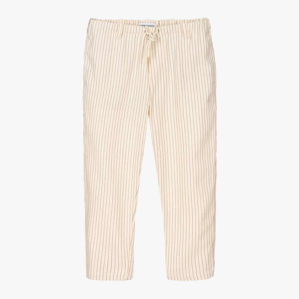 Emporio Armani - Boys Ivory Cotton & Linen Trousers | Childrensalon