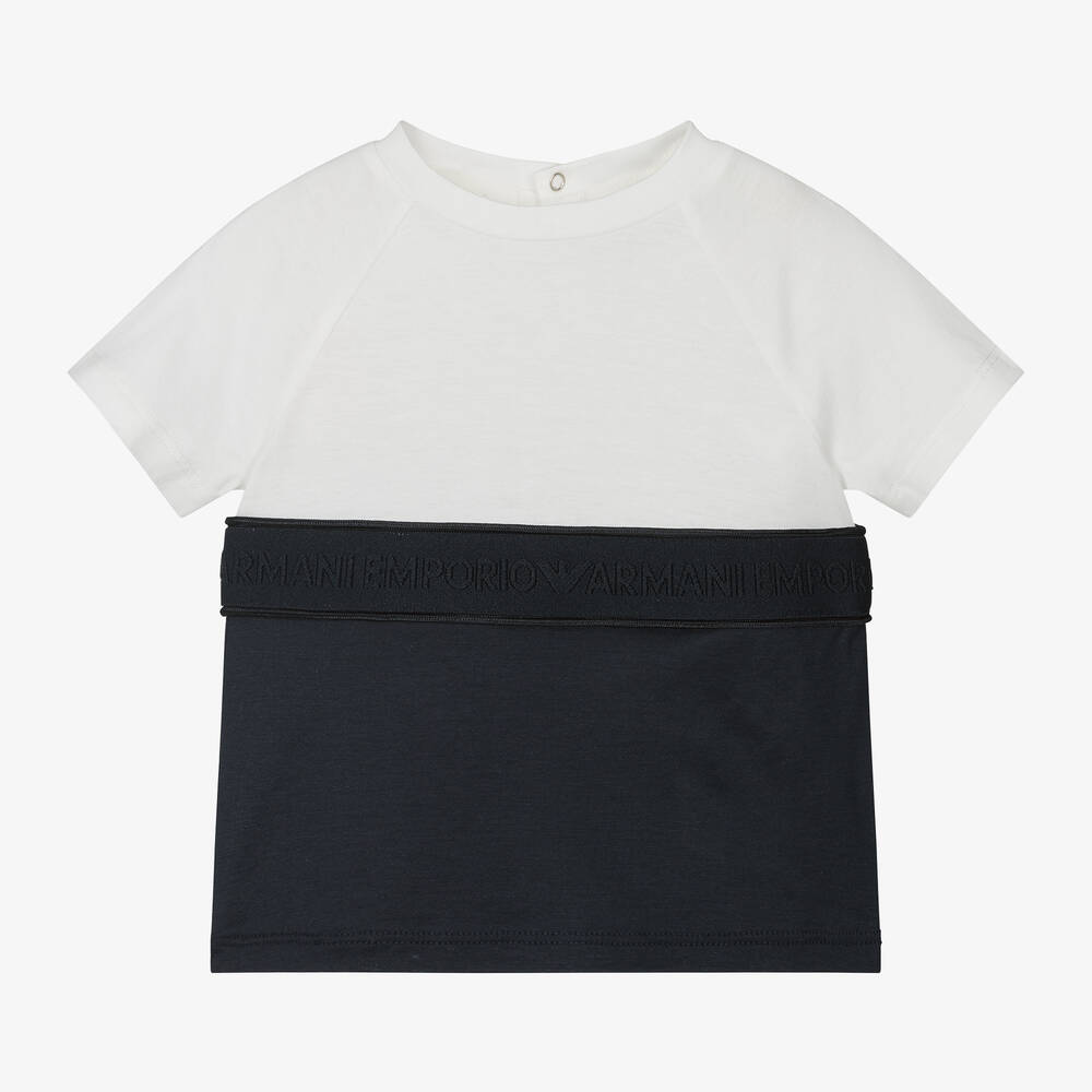 Emporio Armani - Boys Ivory & Navy Blue T-Shirt | Childrensalon