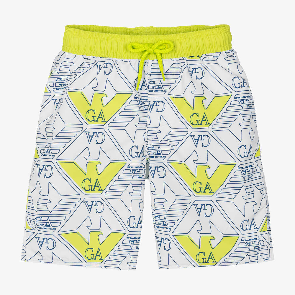 Emporio Armani - Boys White Eagle Swim Shorts UPF50+ | Childrensalon