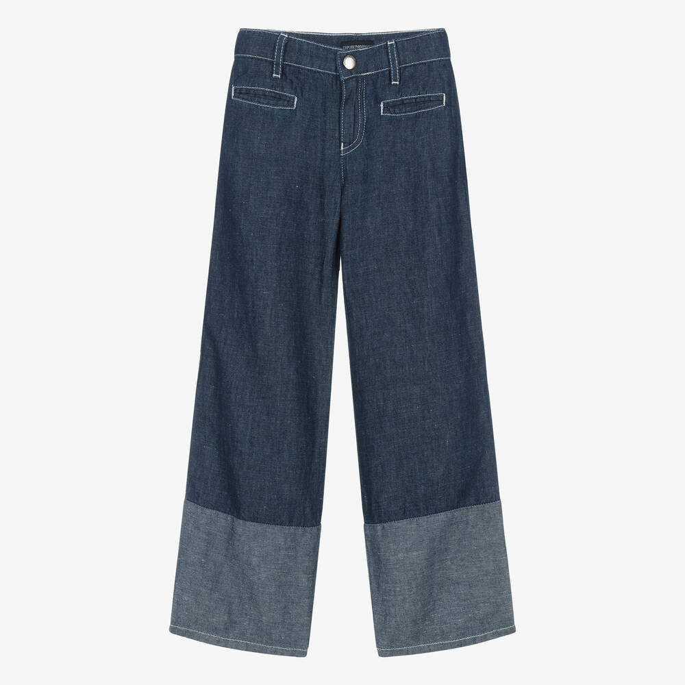 Emporio Armani - Girls Blue Wide Leg Jeans | Childrensalon