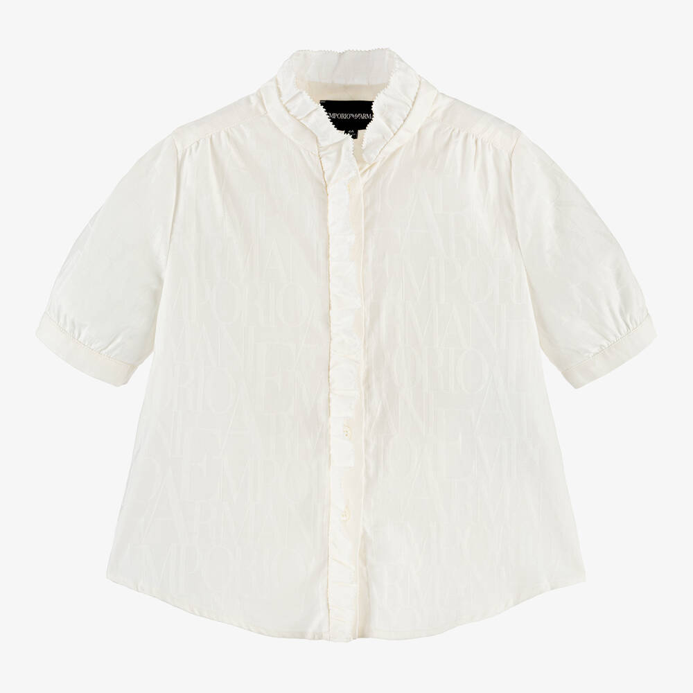 Emporio Armani - Girls Ivory Cotton Jacquard Blouse | Childrensalon