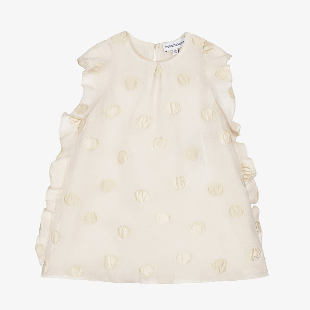 Emporio Armani - Girls Ivory Polka Dot Dress | Childrensalon