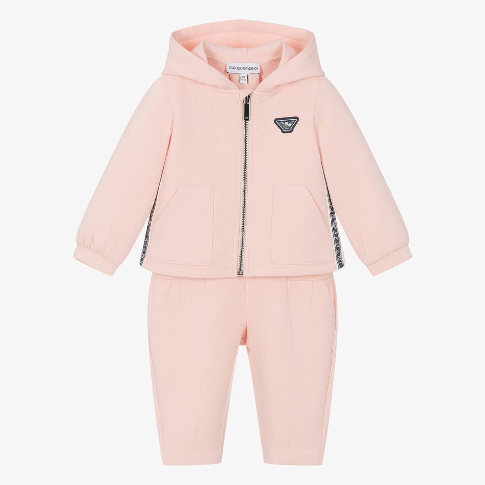 Emporio Armani - Girls Pale Pink Cotton Tracksuit | Childrensalon