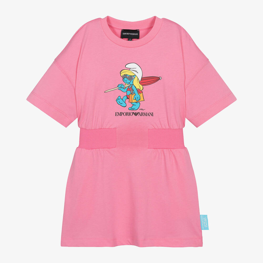 Emporio Armani - Girls Pink Organic Cotton Smurfs Dress | Childrensalon