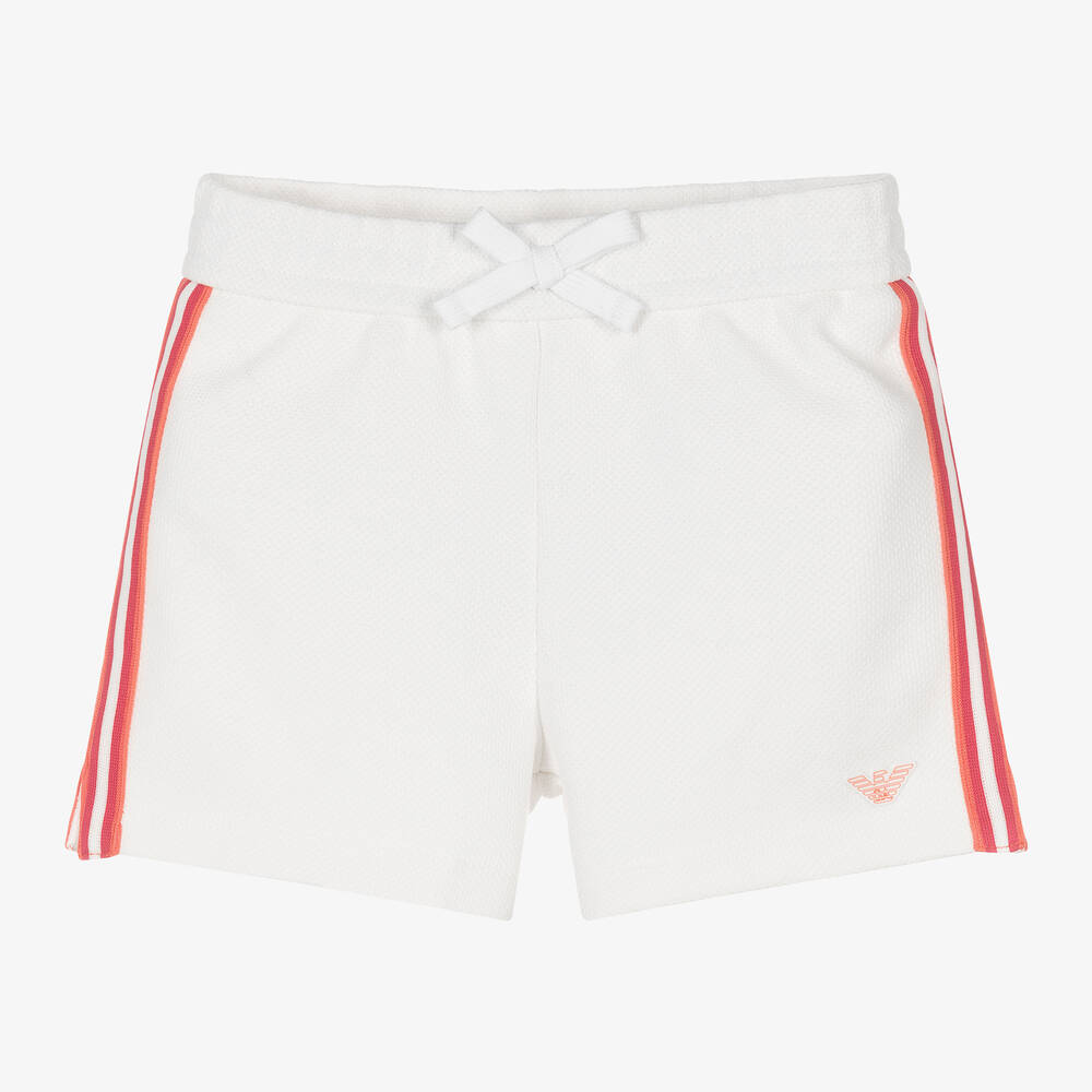 Emporio Armani - Girls White EA Crew Cotton Shorts | Childrensalon