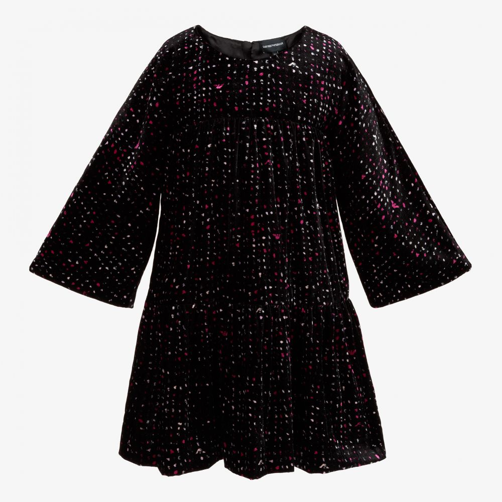 Emporio Armani - Teen Black Printed Velvet Dress | Childrensalon Outlet