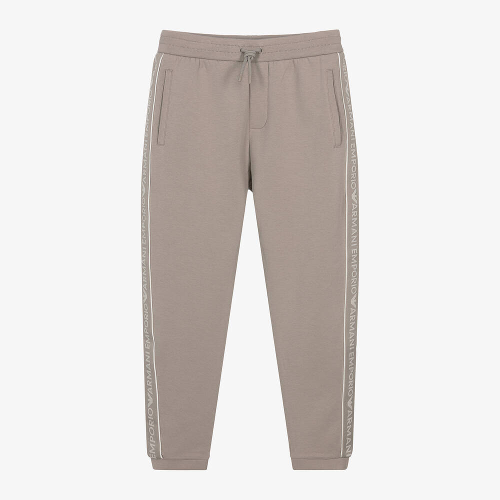 Emporio Armani - Teen Boys Beige Cotton Logo Tape Joggers | Childrensalon