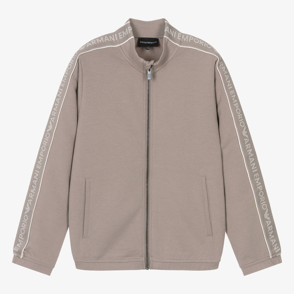 Emporio Armani - Teen Boys Beige Cotton Zip-Up Top | Childrensalon