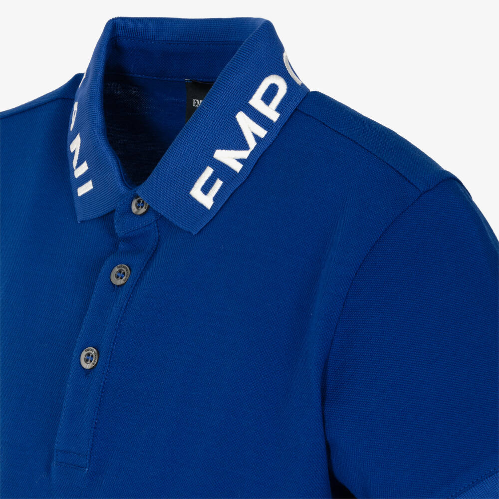 Emporio Armani - Teen Boys Blue Cotton Logo Polo Shirt 
