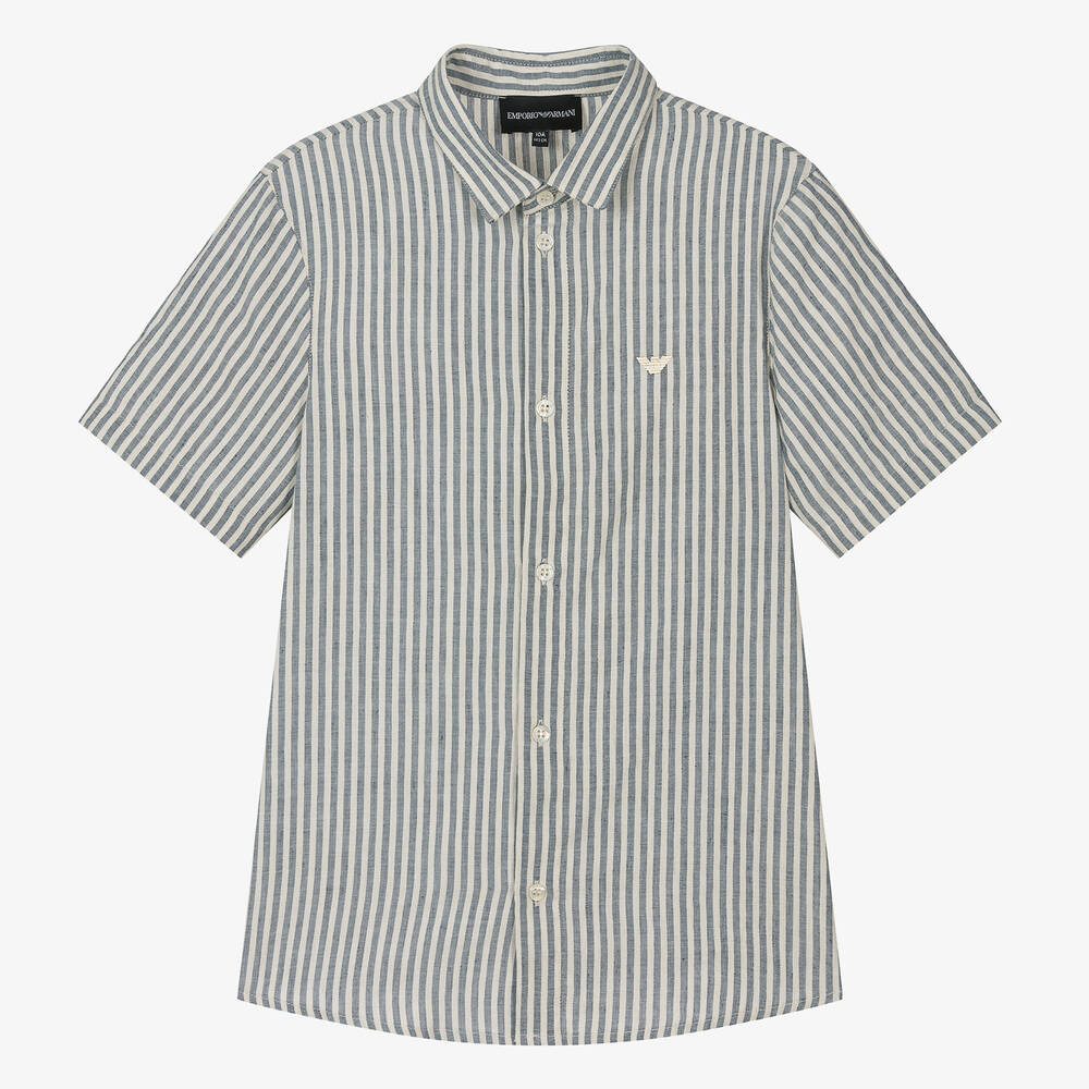 Emporio Armani - Teen Boys Blue Striped Cotton Shirt | Childrensalon