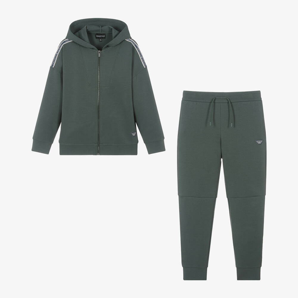 Emporio Armani - Teen Boys Green Cotton Tracksuit | Childrensalon