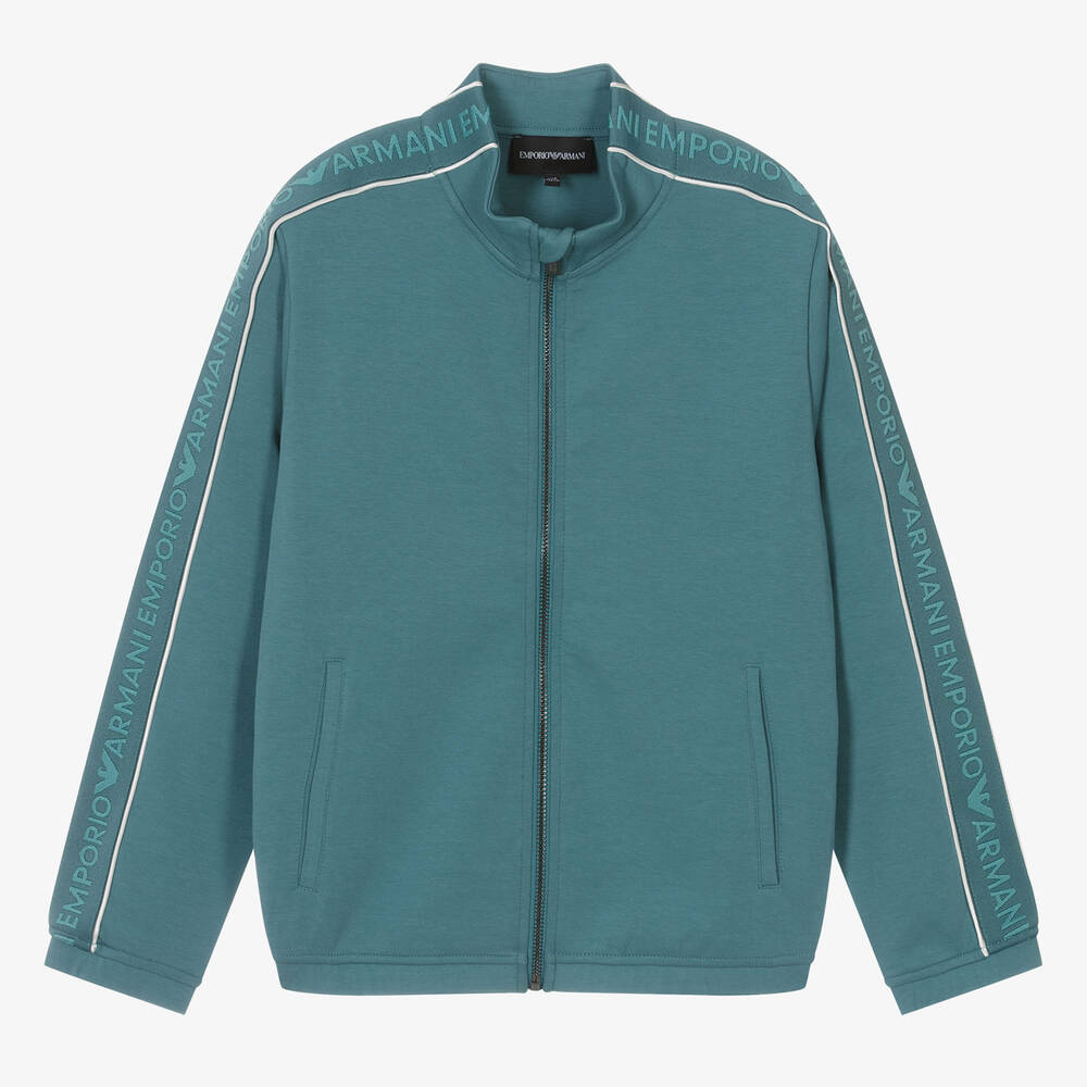 Emporio Armani - Teen Boys Green Cotton Zip-Up Top | Childrensalon