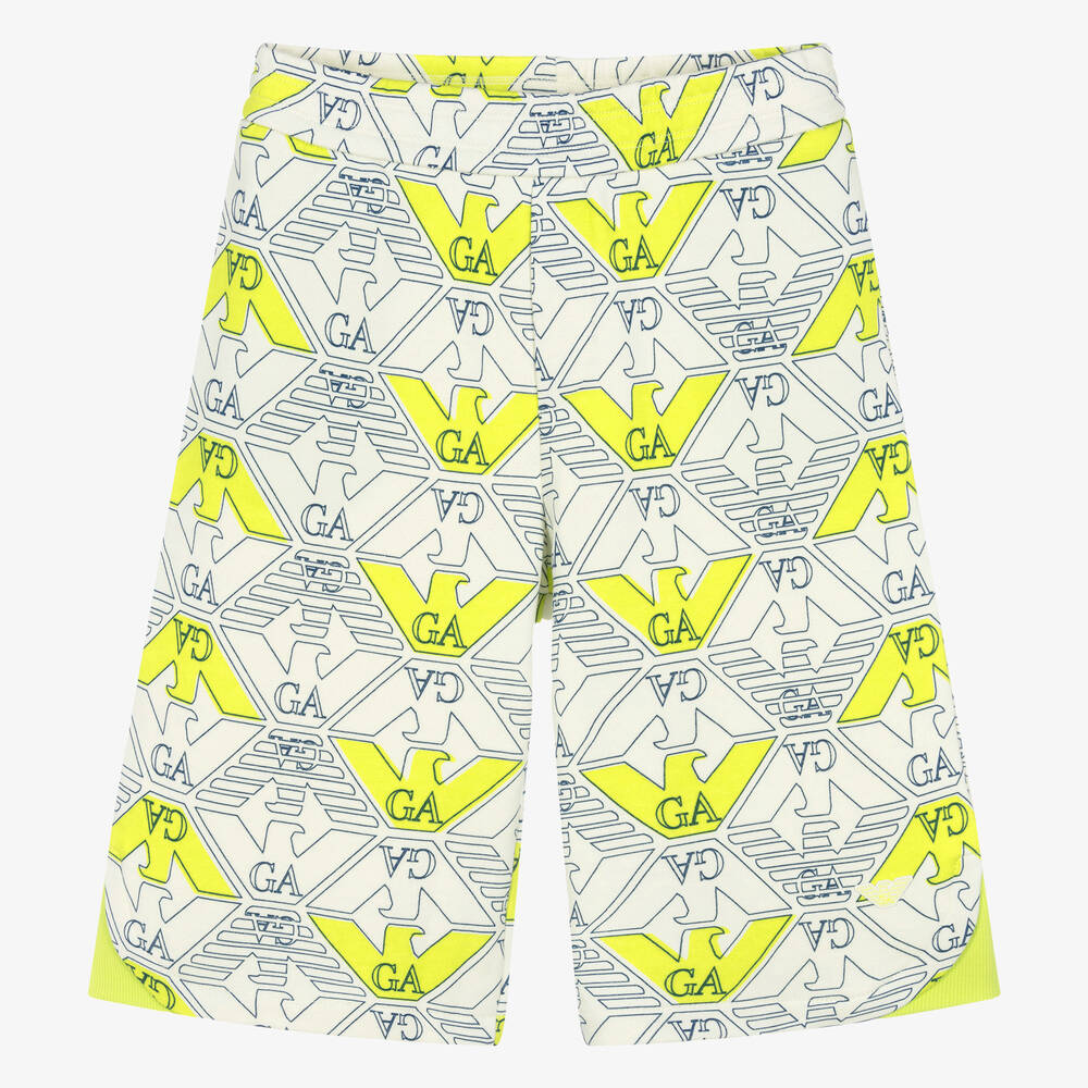 Emporio Armani - Teen Boys Ivory Cotton Eagle Print Shorts | Childrensalon