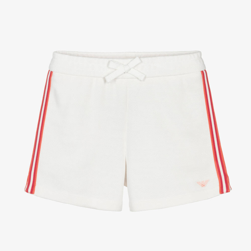 Emporio Armani - Teen Girls White EA Crew Cotton Shorts | Childrensalon