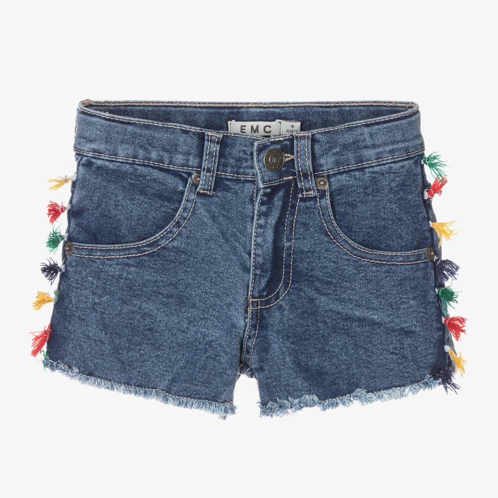 Everything Must Change - Girls Blue Denim Tassel Shorts | Childrensalon