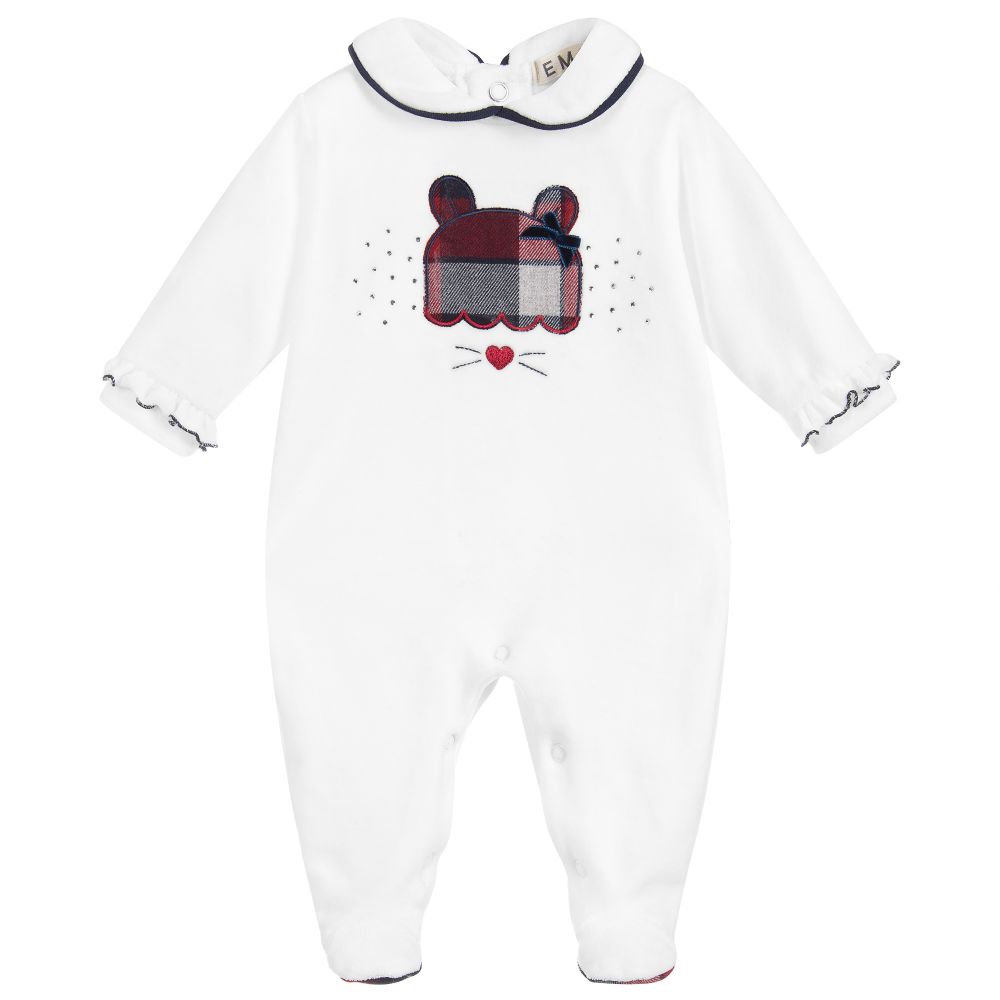 Everything Must Change - White Velour Babygrow | Childrensalon Outlet