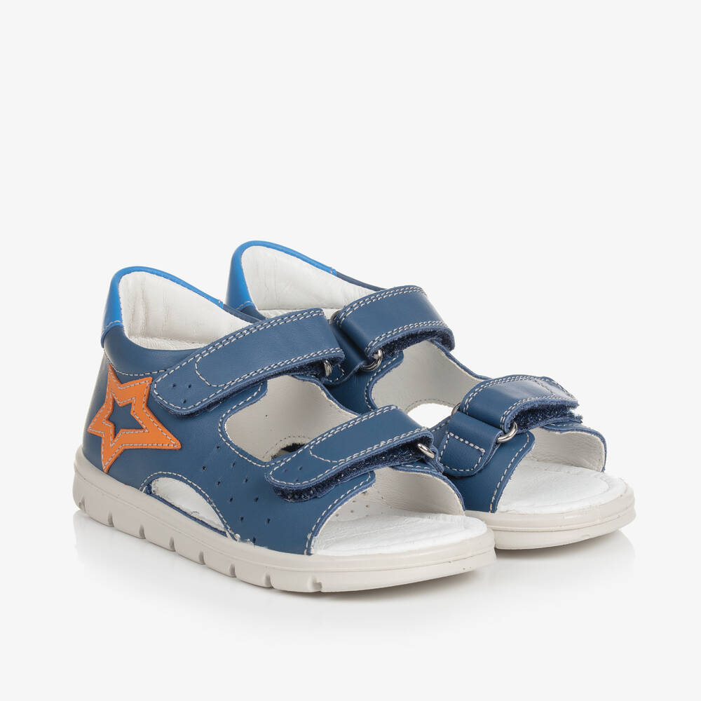 Falcotto by Naturino - Boys Blue Leather Star Sandals | Childrensalon