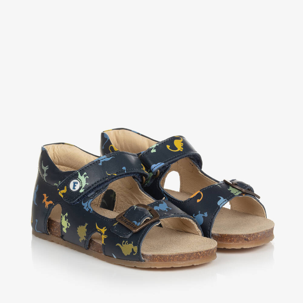 Falcotto by Naturino - Boys Navy Blue Leather Dinosaur Sandals | Childrensalon