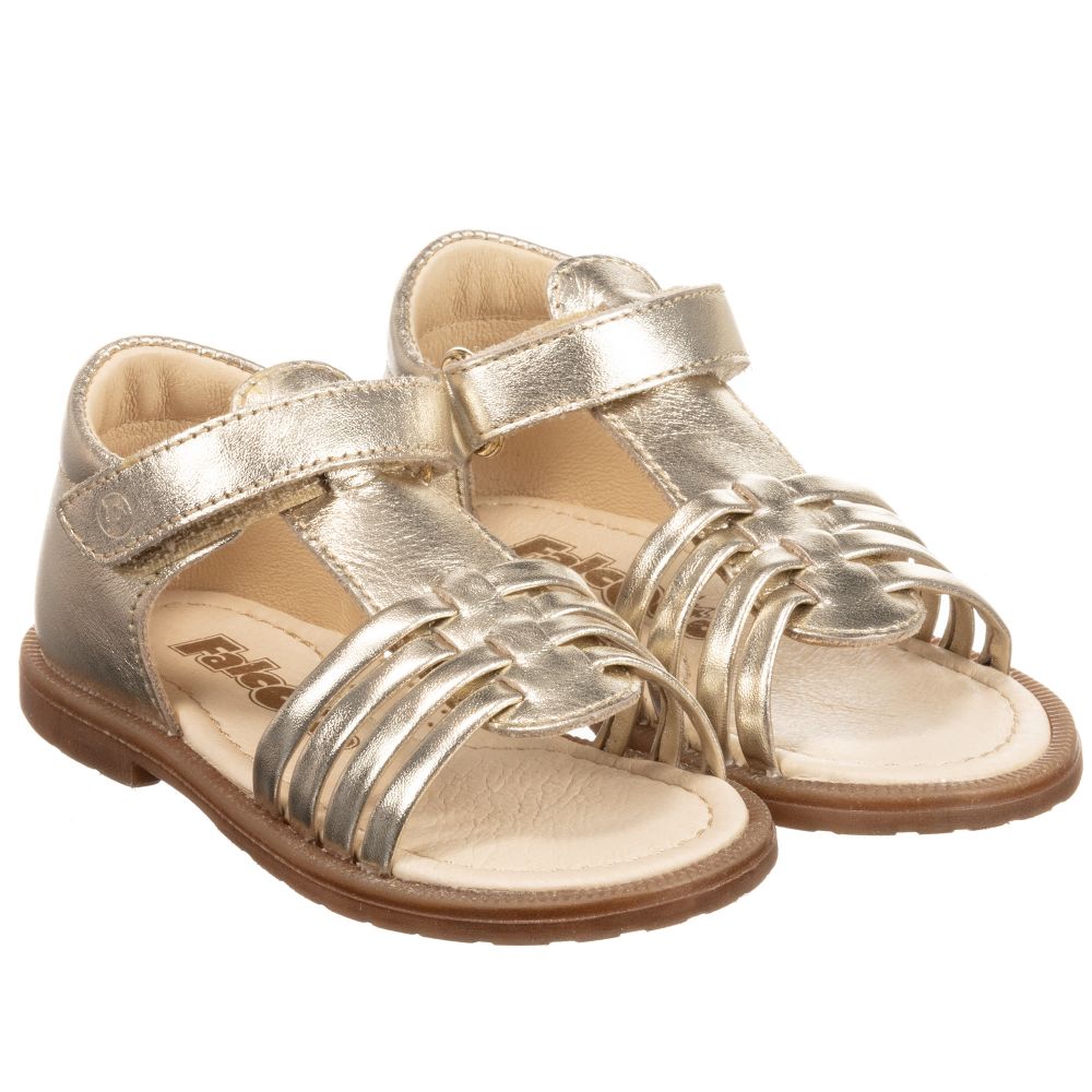 Girls Gold Leather Sandals 