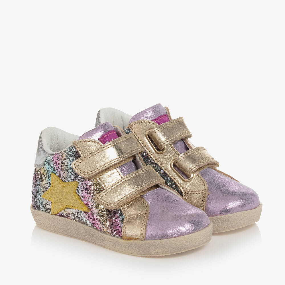 Falcotto by Naturino - Girls Purple Sequin Leather Trainers | Childrensalon