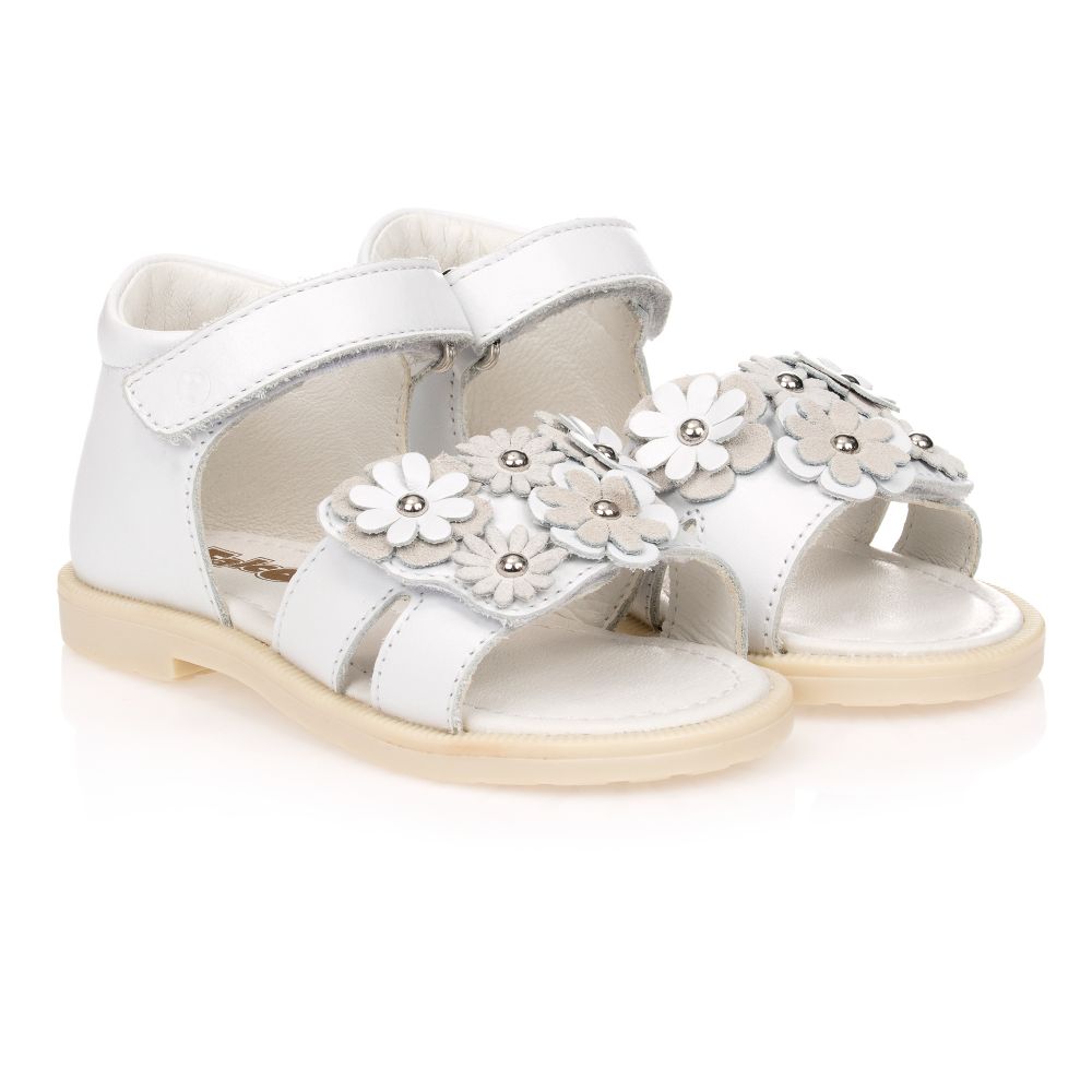 Falcotto by Naturino - Girls White Leather Sandals | Childrensalon Outlet