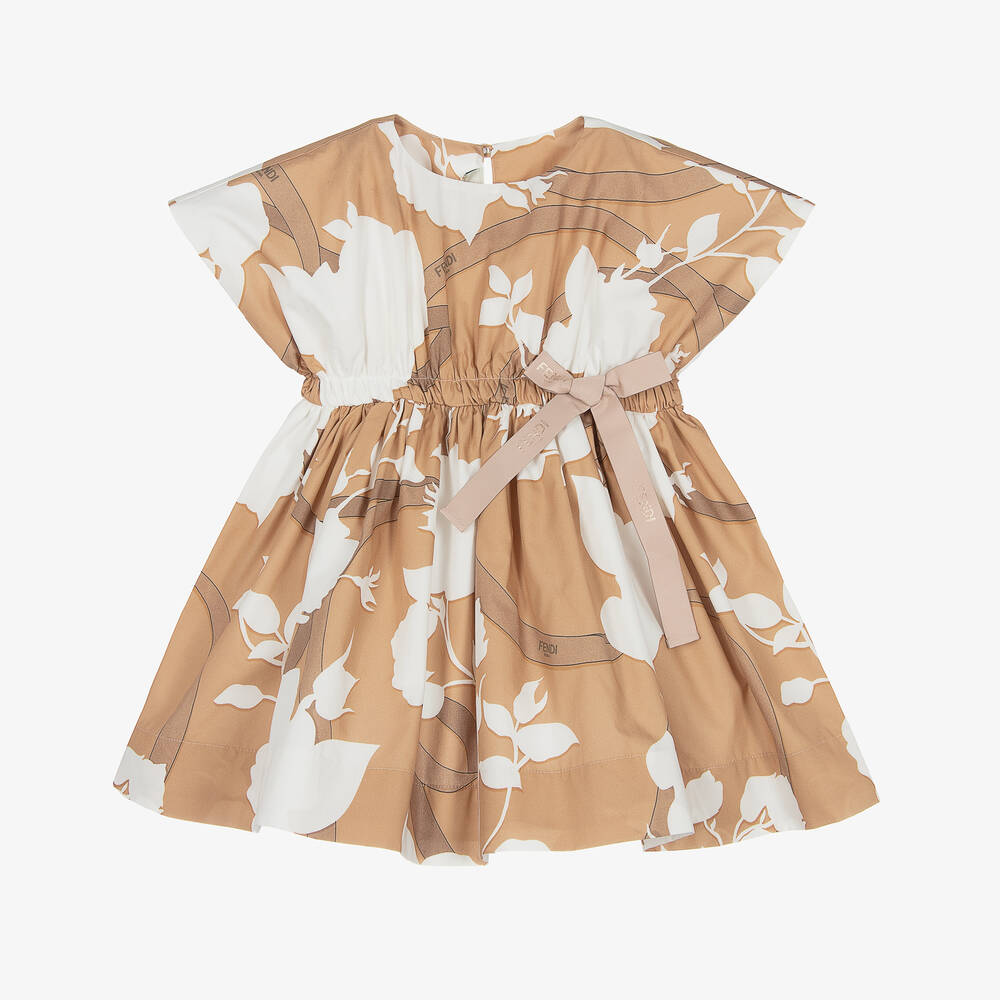 Fendi - Beiges Baby-Baumwoll-Blumenkleid | Childrensalon