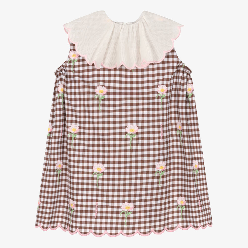 Fendi - Braunes Vichykaro-Baumwollkleid | Childrensalon