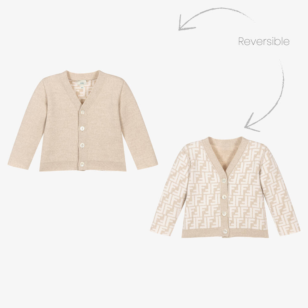 Fendi - Beige FF Woll-Kaschmir-Strickjacke | Childrensalon