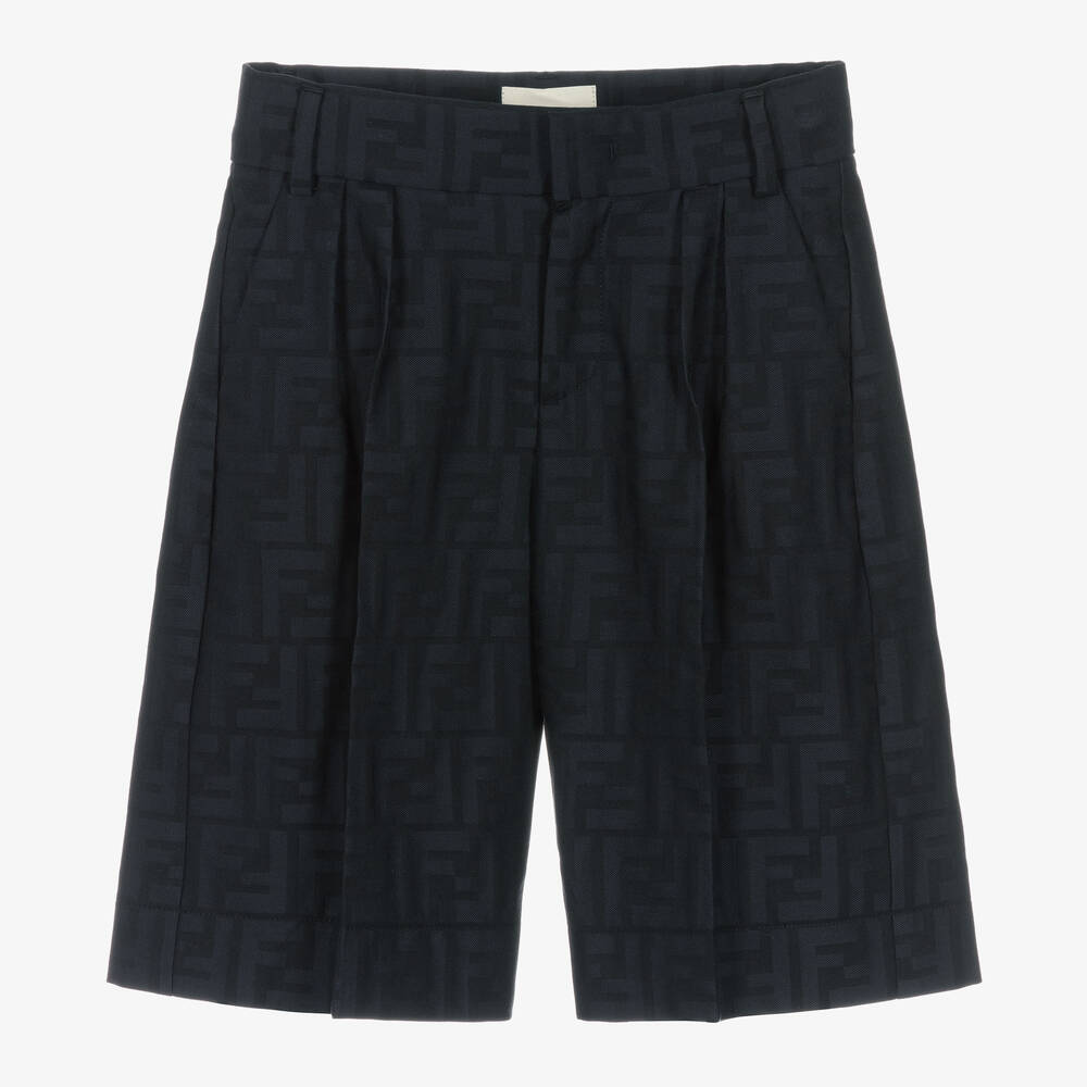 Fendi - Boys Blue Cotton Logo Bermuda Shorts | Childrensalon