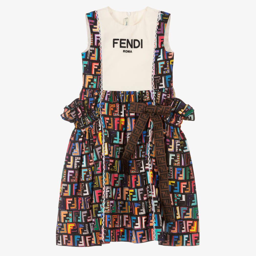 Fendi - فستان قطن بوبلين لون أسود  | Childrensalon