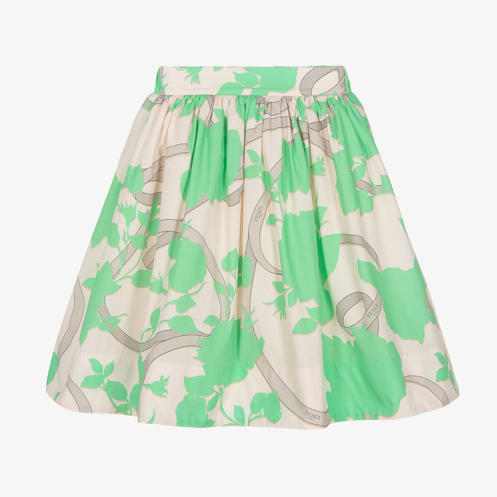 Fendi - Jupe verte et beige en coton fille | Childrensalon