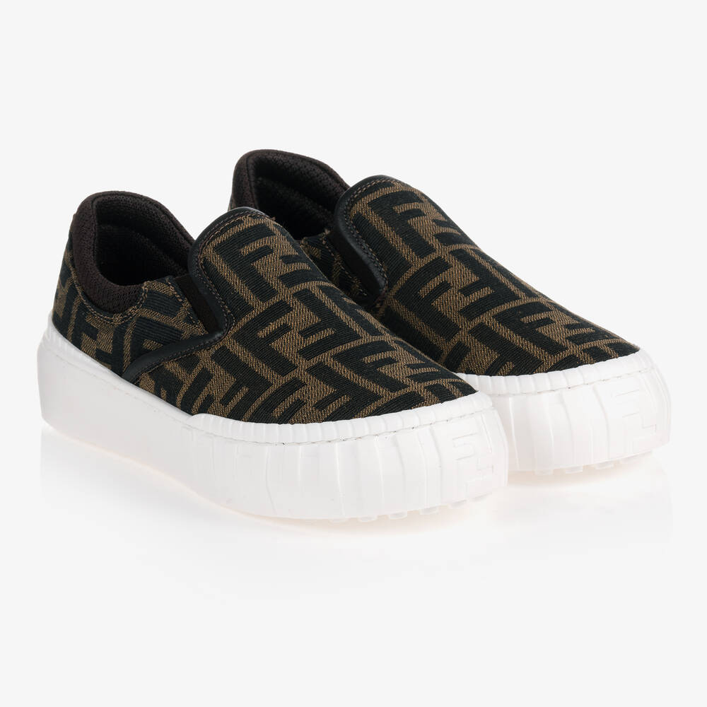 Fendi - Teen Beige & Black FF Trainers | Childrensalon