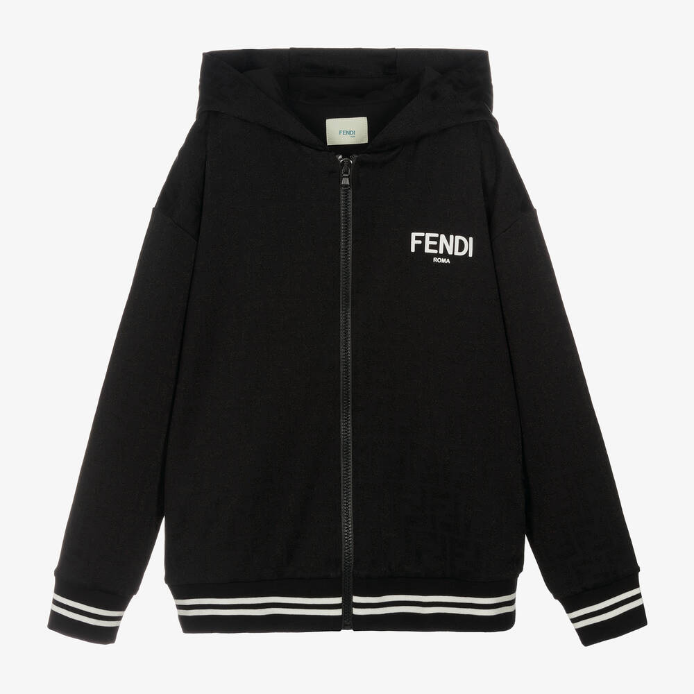 Fendi - Sweat à capuche noir zippé FF ado | Childrensalon