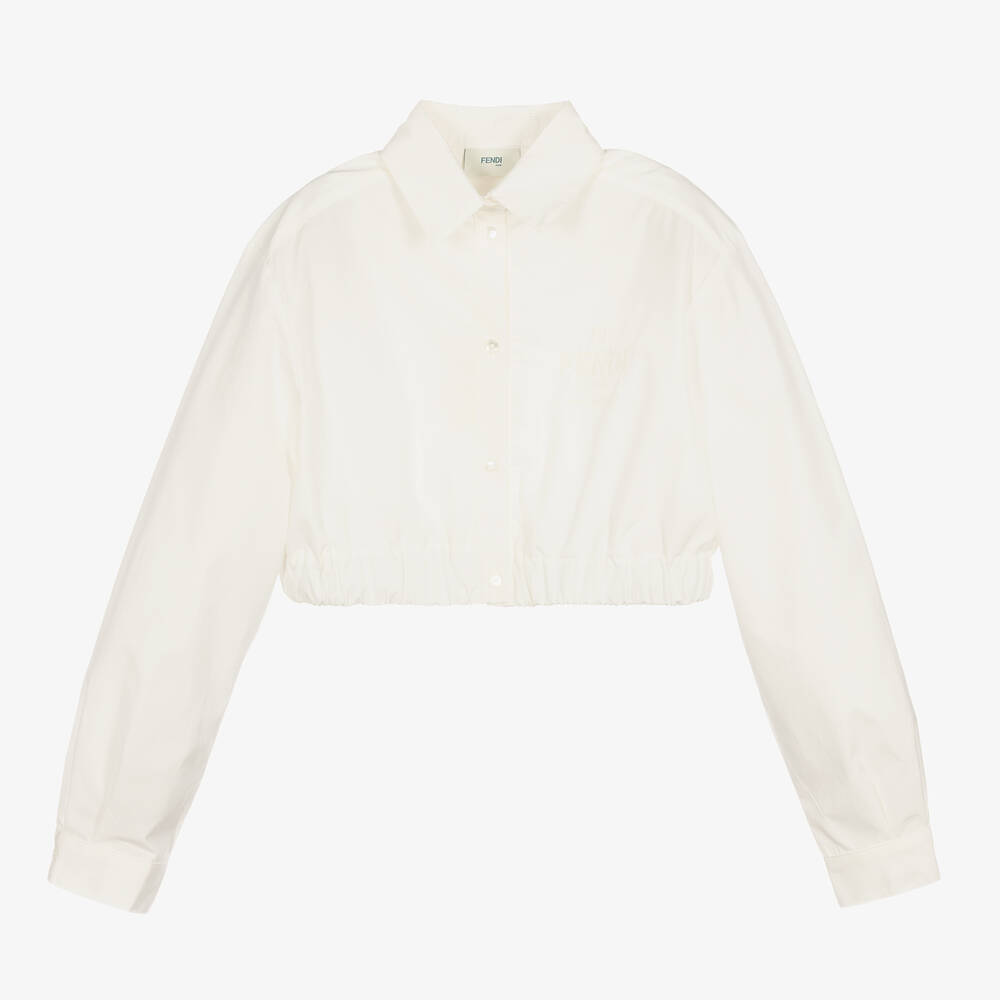 Fendi - Teen Girls Ivory Cropped Logo Shirt | Childrensalon