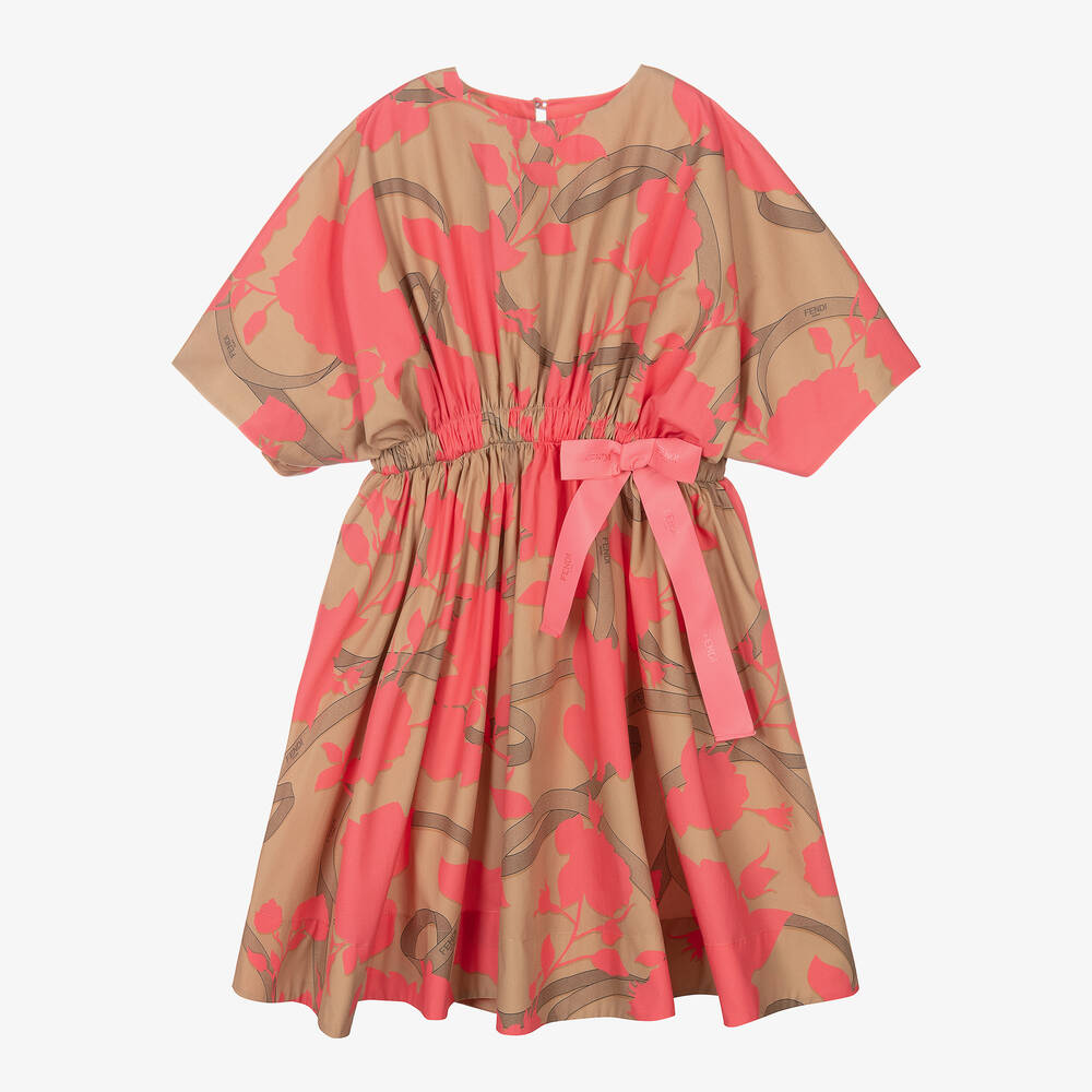 Fendi - Teen Girls Pink & Beige Cotton Logo Dress | Childrensalon