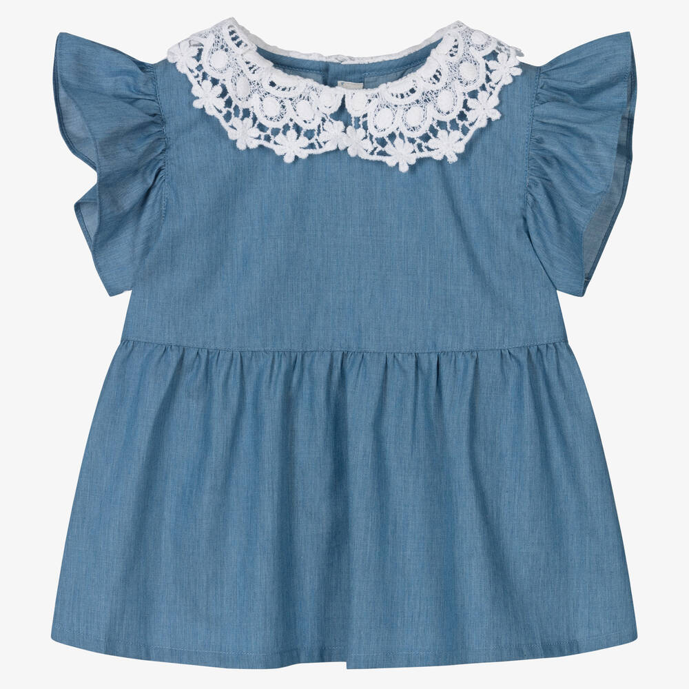 Fina Ejerique - Girls Blue Collared Chambray Blouse | Childrensalon Outlet