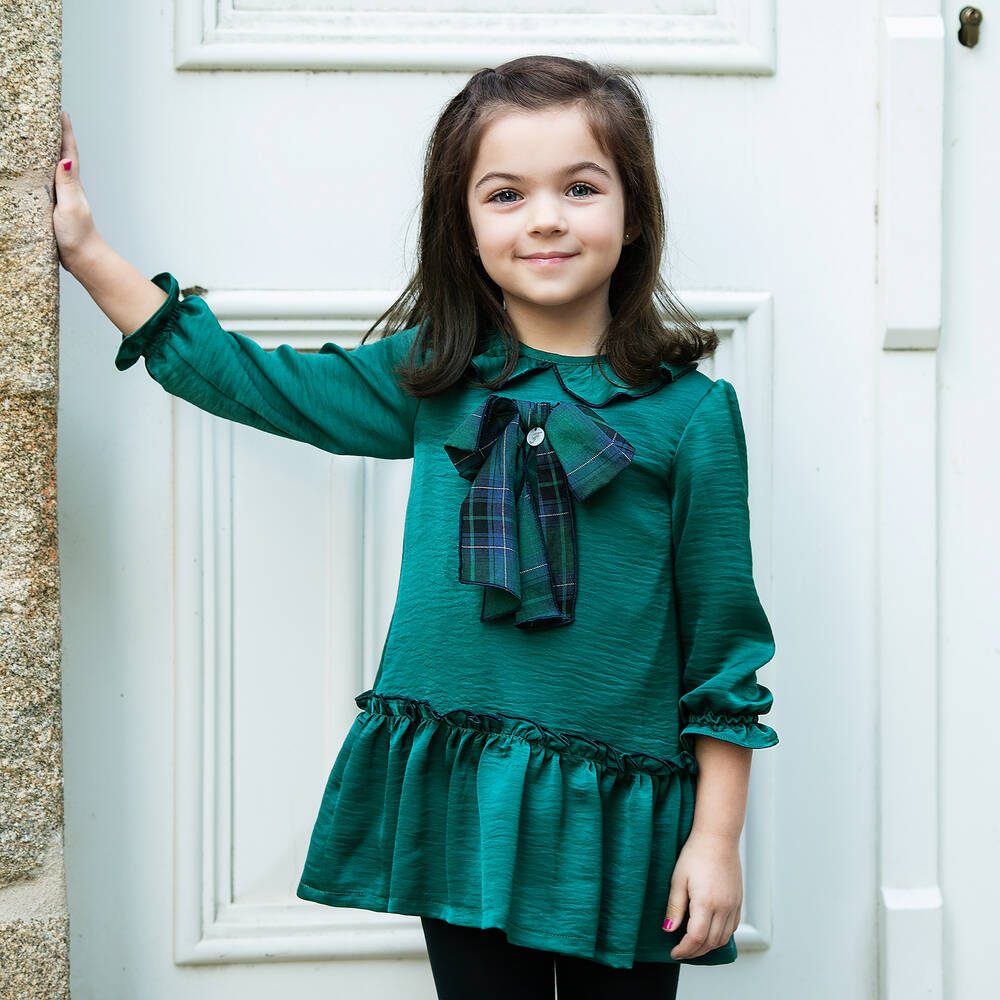 Foque - Girls Green Satin Bow Dress | Childrensalon Outlet