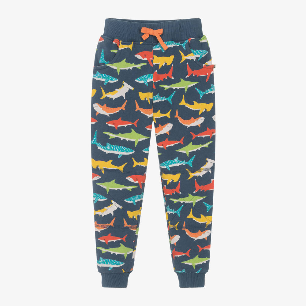 Frugi - Boys Navy Blue Organic Cotton Shark Joggers | Childrensalon