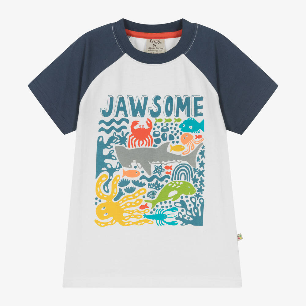 Frugi - Boys White Cotton Sea Creatures T-Shirt | Childrensalon