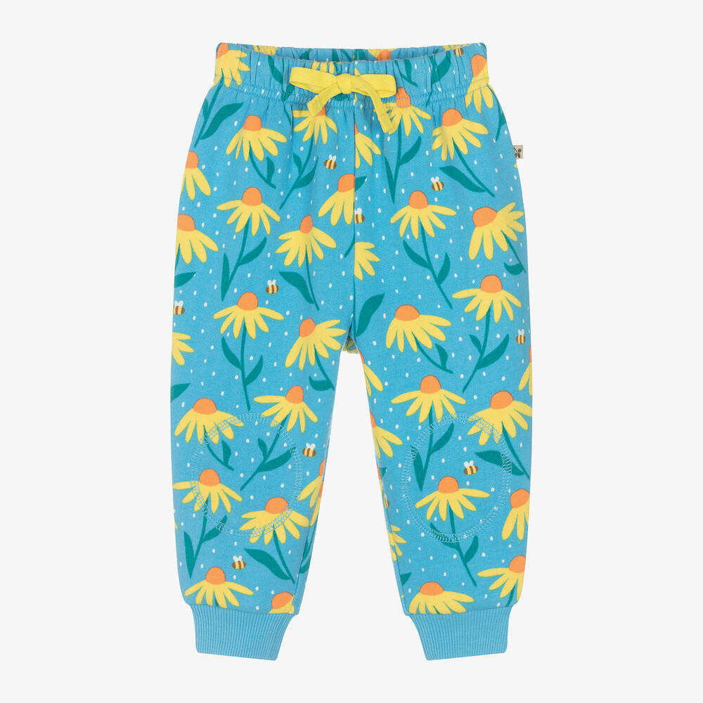 Frugi - Girls Blue Organic Cotton Flower Joggers | Childrensalon