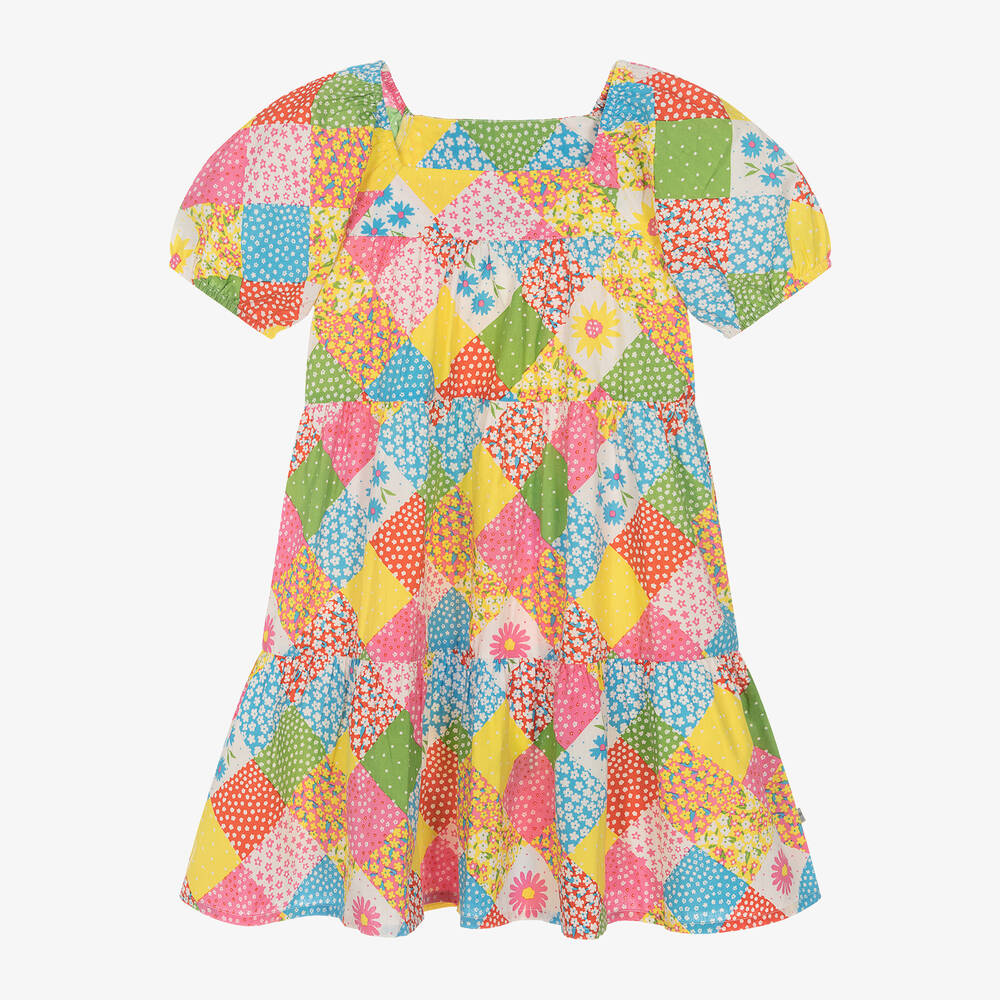 Frugi - Girls Pink Cotton Patchwork Dress | Childrensalon