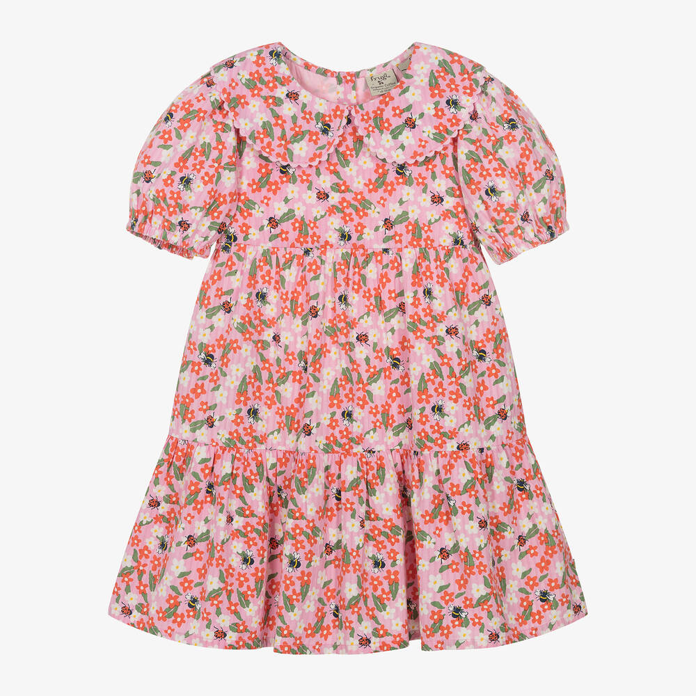 Frugi - Girls Pink Floral Cotton Dress | Childrensalon