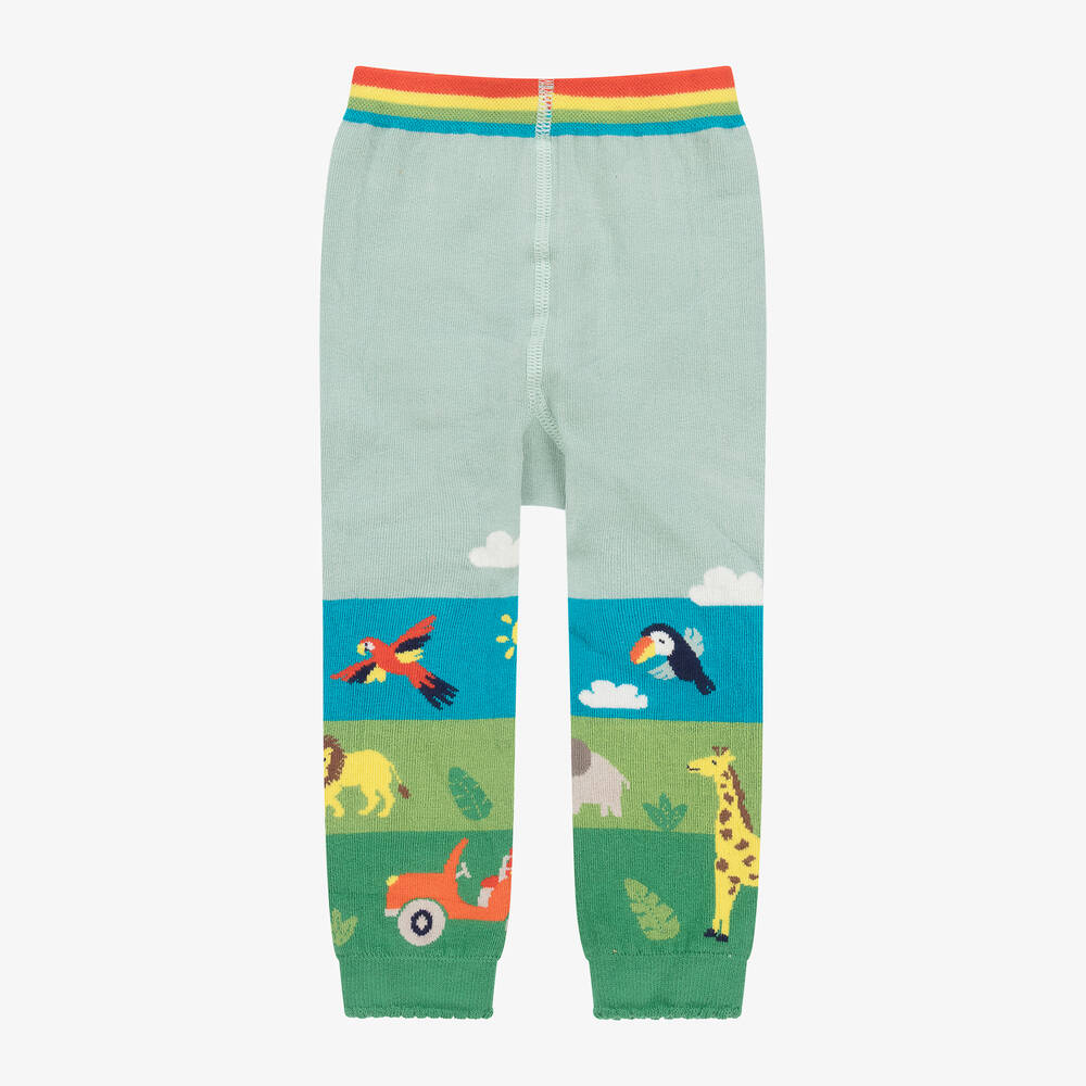 Frugi - Green Knitted Organic Cotton Jungle Leggings | Childrensalon