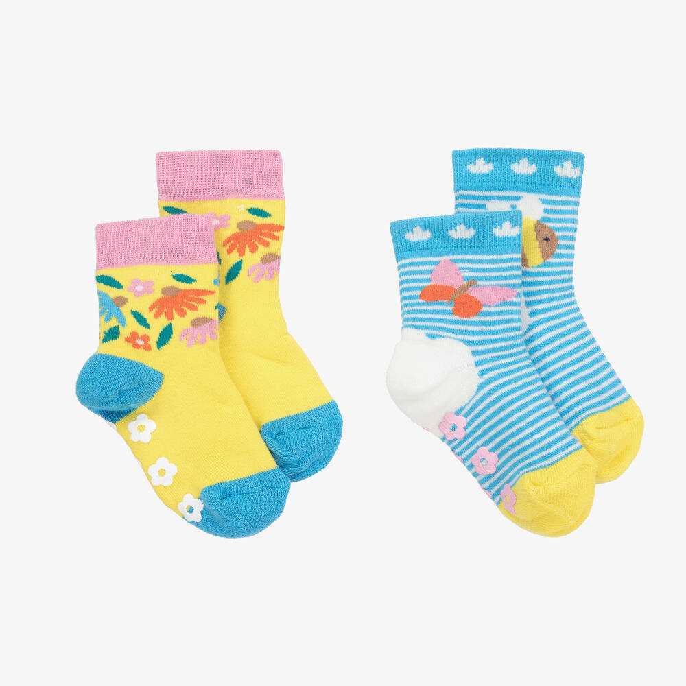 Frugi - Yellow Organic Cotton Bee Socks (2 Pack) | Childrensalon