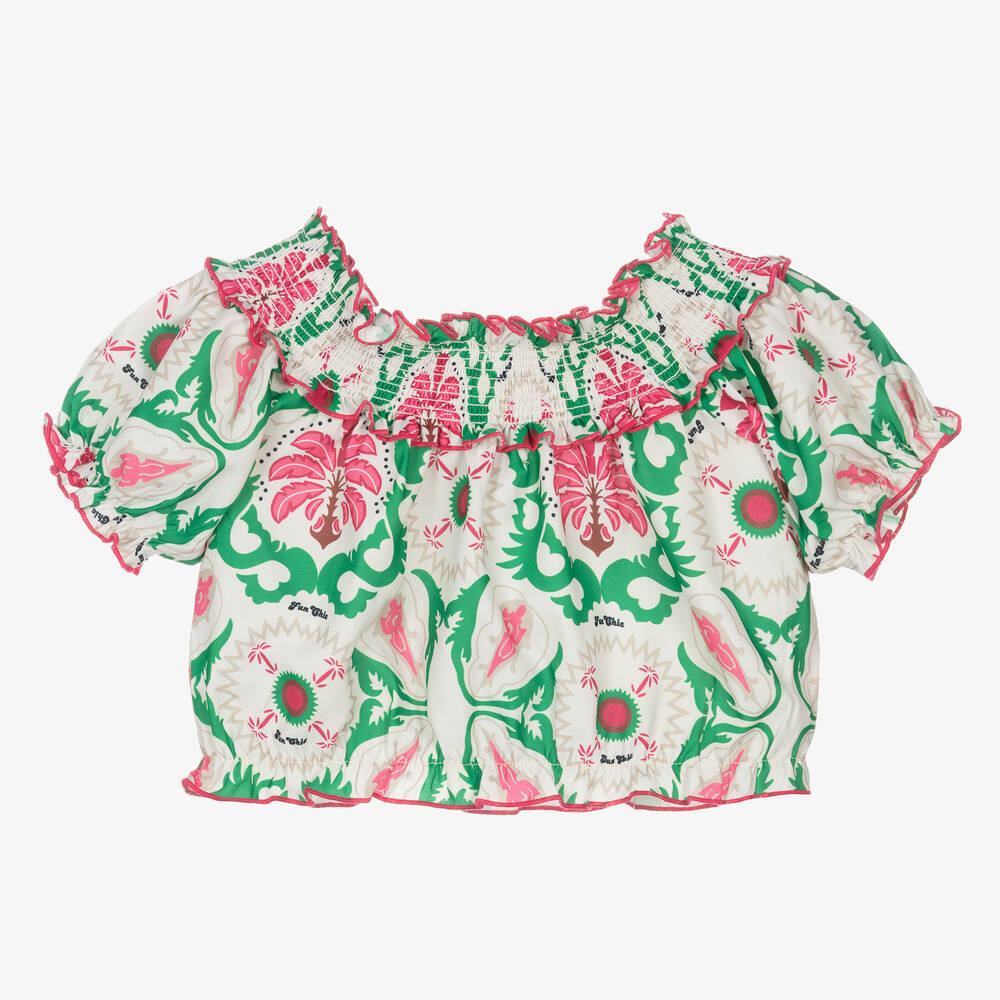 Fun & Fun - Girls Ivory Floral Crêpe Blouse | Childrensalon