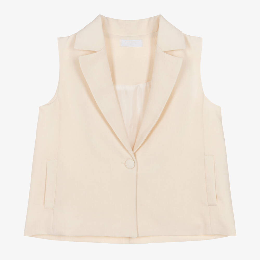 Fun & Fun - Girls Ivory Twill Waistcoat  | Childrensalon