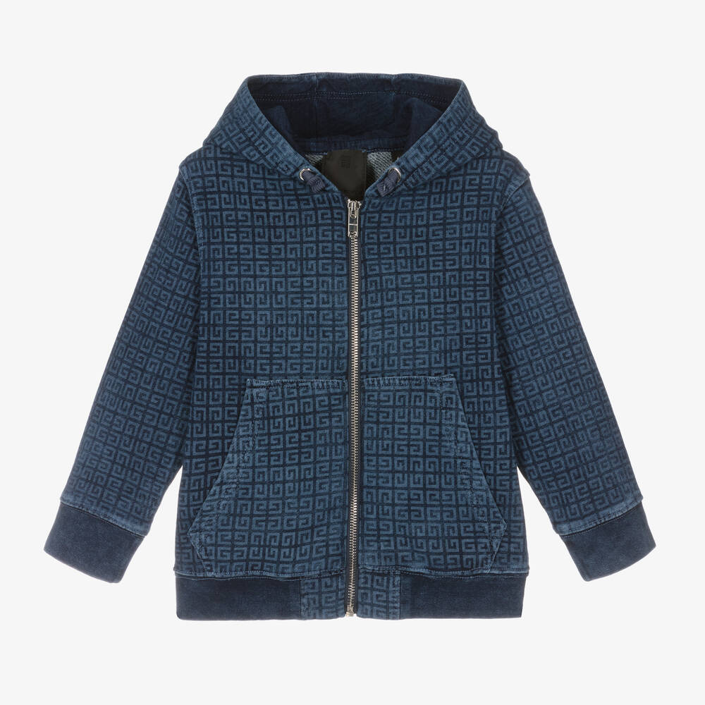 Givenchy - Boys Blue Cotton 4G Zip-Up Hoodie | Childrensalon