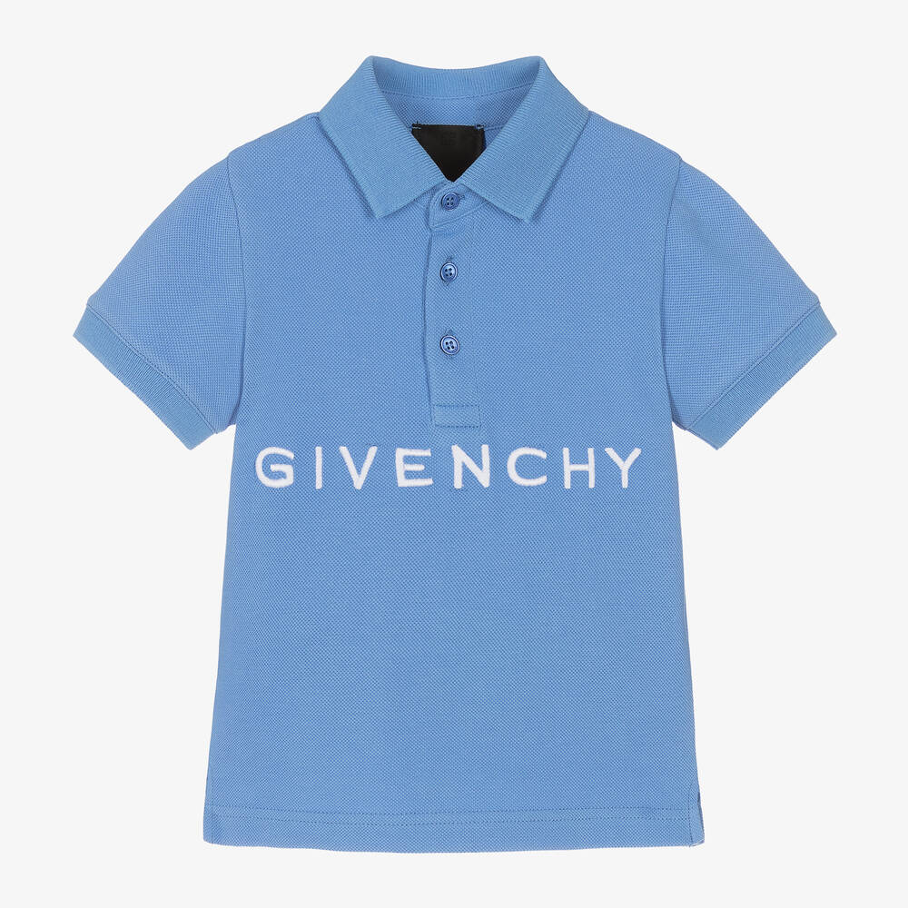 Givenchy - توب بولو أطفال ولادي قطن بيكيه لون أزرق | Childrensalon